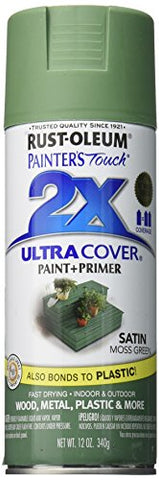 Rust-Oleum 249071 Painter's Touch 2X Ultra Cover Spray Paint, 12 oz, Satin Moss Green