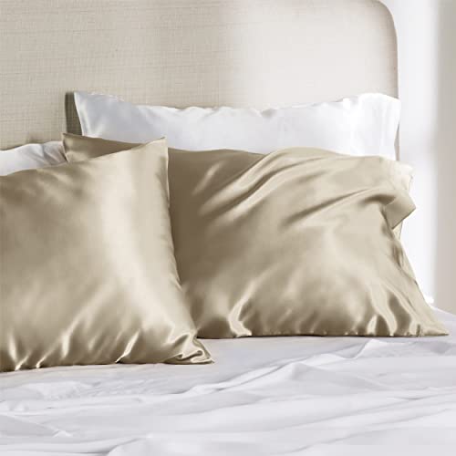 Bedsure Satin Pillowcase Standard Set of 2 - Taupe Silk Pillow Cases for Hair and Skin 20x26 Inches, Satin Pillow Covers 2 Pack with Envelope Closure, Gifts for Women Men
