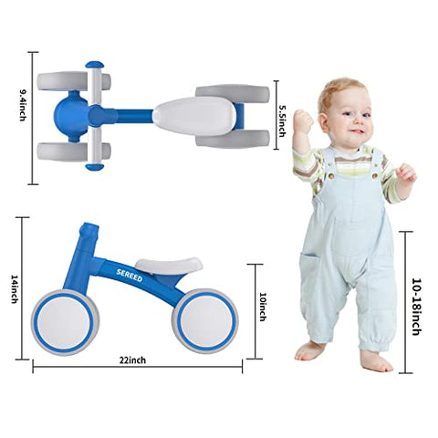 SEREED Baby Balance Bike for 1 Year Old Boys Girls 12-24 Month Toddler Balance Bike, 4 Wheels Toddler First Bike, First Birthday Gifts (Blue New)
