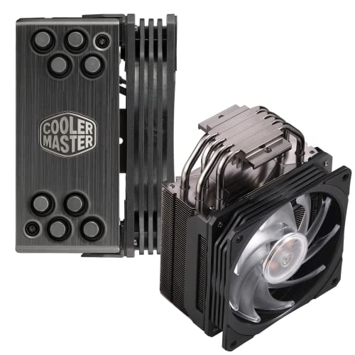 Cooler Master Hyper 212 Black Edition RGB CPU Air Cooler, SF120R RGB Fan, Anodized Gun-Metal Black, Brushed Nickel Fins, 4 Copper Direct Contact Heat Pipes for AMD Ryzen AM4/Intel LGA1700/1200/1151