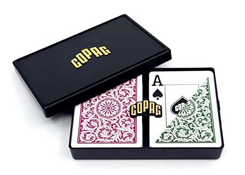 Copag 1546 Design 100% Plastic Playing Cards, Poker Size Green/Burgundy (Jumbo Index, 1 Set)
