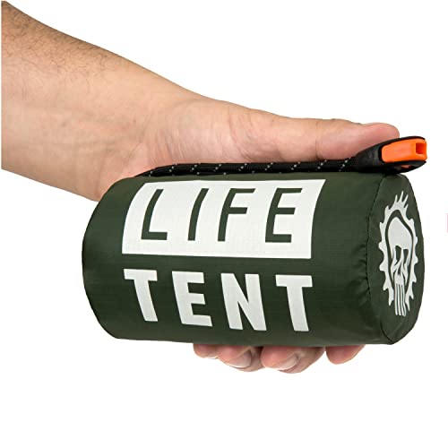 Go Time Gear Life Tent Emergency Survival Shelter – 2 Person Emergency Tent – Use As Survival Tent, Emergency Shelter, Tube Tent, Survival Tarp - Includes Survival Whistle & Paracord (Green, 1pack)
