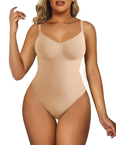 SHAPERX Bodysuit for Women Tummy Control Shapewear Seamless Sculpting Briefs Body Shaper Tank Top,SZ5213-Beige-L/XL