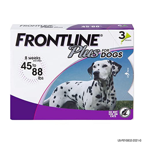 FRONTLINE Plus for Dogs Flea and Tick Treatment (Large Dog, 45-88 lbs.) 3 Doses (Purple Box)