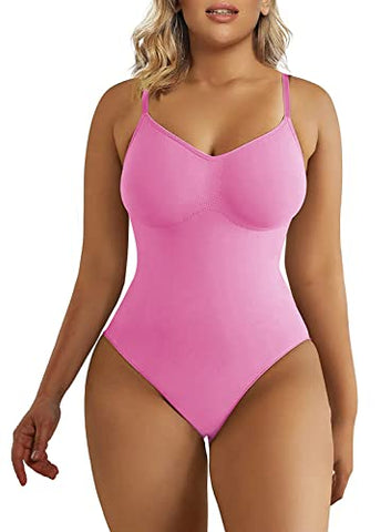 SHAPERX Bodysuit for Women Tummy Control Shapewear Seamless Sculpting Thong Body Shaper Tank Top,SZ5215-Pink-2XL/3XL