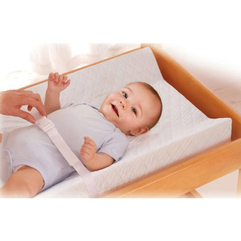 Summer Contoured Changing Pad, 16” x 32”, White Comfortable & Secure Baby With Security Strap And Two High Curved Sides, Easy To Clean