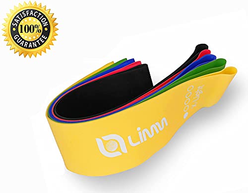 Limm Resistance Loop Exercise Bands - Set of 5 Stretch Bands for Working Out with Instruction Guide & Carry Bag - Elastic Band for Home Workout & Physical Therapy for Women and Men 12" x 2"