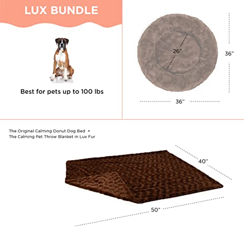 Best Friends by Sheri Bundle Set The Original Calming Lux Donut Cuddler Cat and Dog Bed + Pet Throw Blanket Dark Chocolate Large 36" x 36"