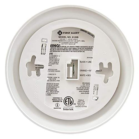 First Alert 9120B Smoke Detector, Hardwired Alarm with Battery Backup, 1-Pack