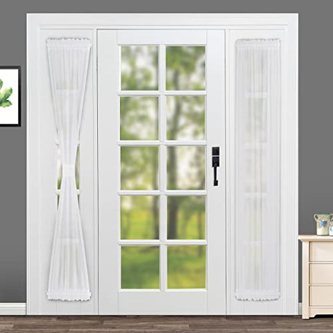 RHF Voile French Door Curtains - Sidelight 30W by 72L Set of 2 -White