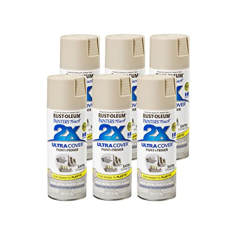 Rust-Oleum 249855-6PK Painter's Touch 2X Ultra Cover Spray Paint, 12 oz, Satin Stone Gray, 6 Pack
