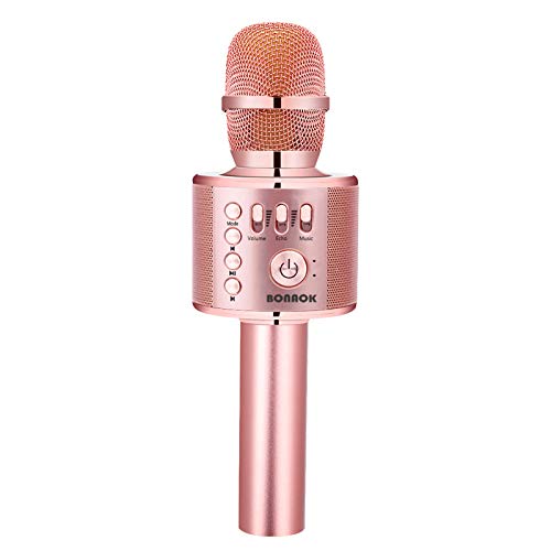 BONAOK Wireless Bluetooth Karaoke Microphone, 3-in-1 Portable Handheld Mic Speaker Machine for All Smartphones,Gifts to Girls Kids Adults All Age Q37(Champagne)