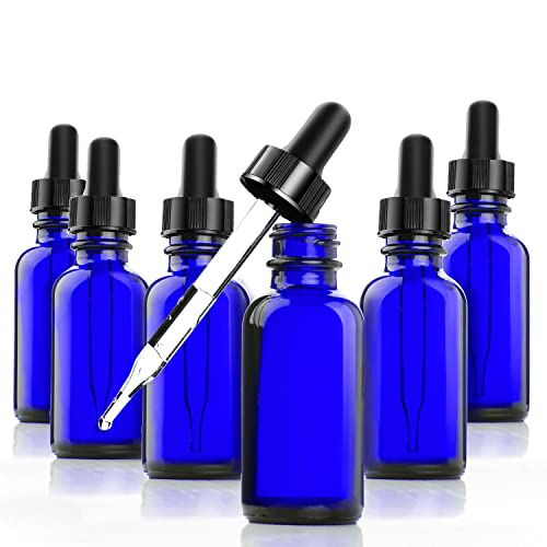 Yesker CL65319 Cobalt Blue Glass Bottles 1-oz for Essential Oils with Glass Eye Dropper And Rubber Bulb - 6 pack