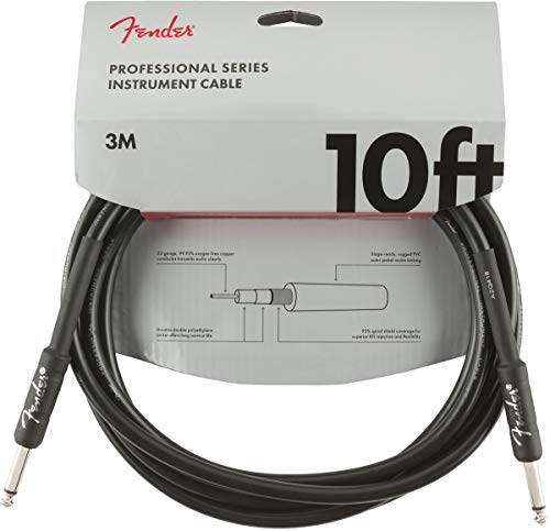 Fender Professional Series Instrument Cable, Straight/Straight, Black, 10ft