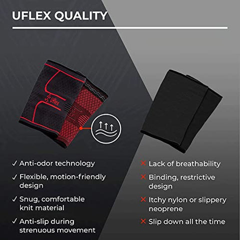 UFlex Knee Compression Sleeve Support for Women and Men - Non Slip Knee Brace for Pain Relief, Fitness, Weightlifting, Hiking, Sports - Red, Medium