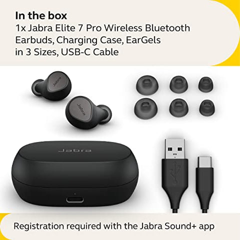 Jabra Elite 7 Pro in Ear Bluetooth Earbuds - Adjustable Active Noise Cancellation True Wireless Buds in a Compact Design MultiSensor Voice Technology for Clear Calls - Titanium Black