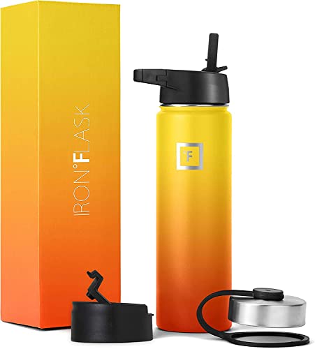 IRON Â°FLASK Sports Water Bottle - 22oz, 3 Lids (Straw Lid), Leak Proof - Stainless Steel Gym & Sport Bottles for Men, Women & Kids - Double Walled, Insulated Thermos, Metal Canteen