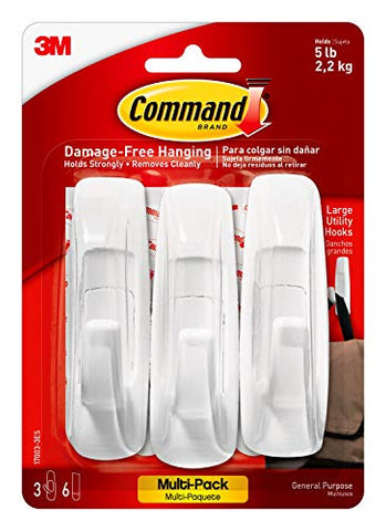 Command 170033ES Water-Resistant Adhesive Refill Strips,2, 4, Re-Hang Medium and Large Bath Hooks or Caddies Hardware, 3, White, 3 Count