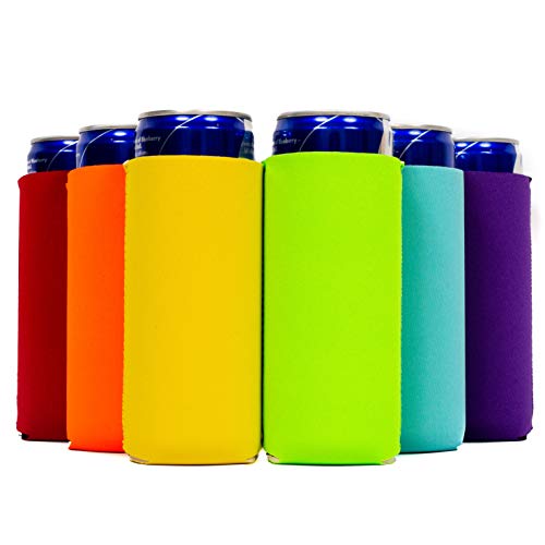 QualityPerfection Slim Can Cooler Sleeves (12 Pack) Insulated, Beer/Energy Drink Neoprene 4mm Thickness Thermocoolers for 12 oz Tall Skinny Beverage - Blank, Ready for Printing (Multi Color)