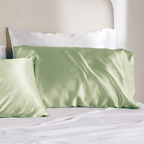 Bedsure Satin Pillowcase for Hair and Skin Queen - Sage Green Silk Pillowcase 2 Pack 20x30 Inches - Satin Pillow Cases Set of 2 with Envelope Closure, Gifts for Women Men