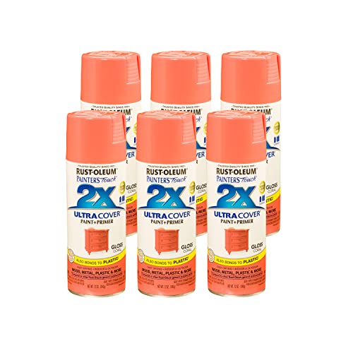 Rust-Oleum 283189-6PK Painter's Touch 2X Ultra Cover Spray Paint, 12 oz, Gloss Coral, 6 Pack
