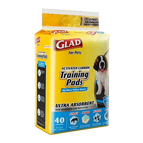 Glad for Pets Heavy Duty Ultra-Absorbent Activated Charcoal Puppy Pads with Leak-Proof edges | Pee Pads for Dogs Perfect for Training New Puppies, Black, 40 Count - 6 Pack
