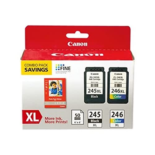Canon 8278B005 Inks & Paper Pack, PG245, CL-246 XL, 50 Sheets, 4 x 6