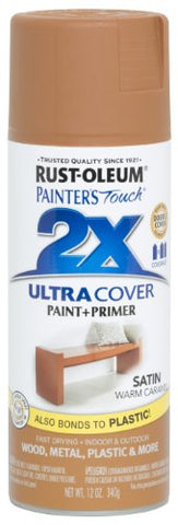 Rust-Oleum 267118 Painter's Touch 2X Ultra Cover Spray Paint, 12 oz, Satin Warm Caramel