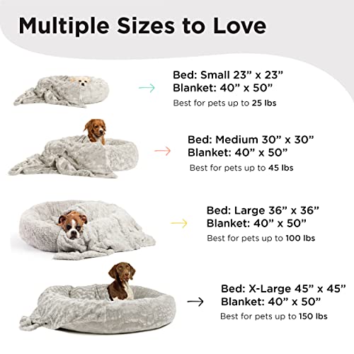 Best Friends by Sheri Bundle Set The Original Calming Lux Donut Cuddler Cat and Dog Bed + Pet Throw Blanket Gray Large 36" x 36"