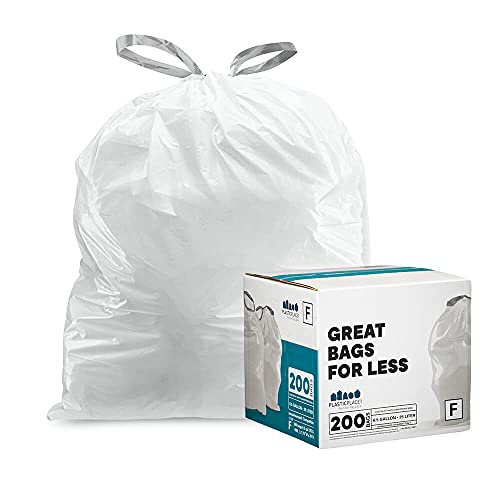 Plasticplace Custom Fit Trash Bags simplehuman (x) Code F Compatible (200 Count) White Drawstring Garbage Liners 6.5 Gallon