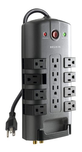Belkin Surge Protector w/ 8 Rotating & 4 Standard Outlets - 8ft Sturdy Extension Cord w/ Flat Pivot Plug for Home, Office, Travel, Desktop & Charging Brick - Lifetime Warranty Power Strip 4320 Joules