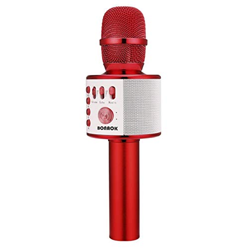 BONAOK Wireless Bluetooth Karaoke Microphone, 3-in-1 Portable Handheld Mic Speaker Machine for All Smartphones,Christmas Gifts or Girls Boys Kids Adults All Age Q37(Red)