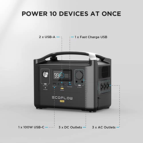 EF ECOFLOW RIVER Pro Portable Power Station 720Wh, Power Multiple Devices, Recharge 0-80% Within 1 Hour, for Camping, RV, Outdoors, Off-Grid, Black