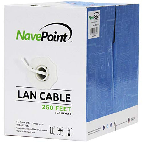 NavePoint CAT5e (CCA), 250ft, White, Solid Bulk Ethernet Cable, 24AWG 4 Pair, Unshielded Twisted Pair (UTP)