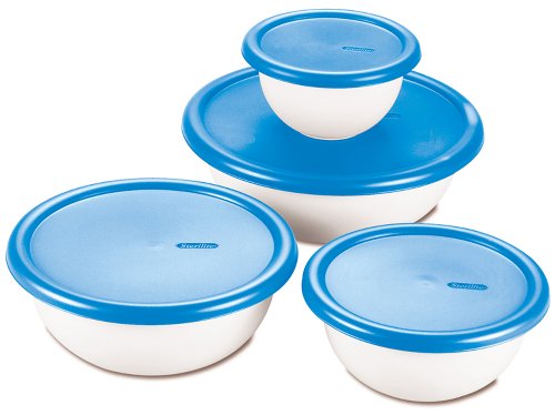 Sterilite 8 Piece Covered Set Bowl, Multisize, White & Blue