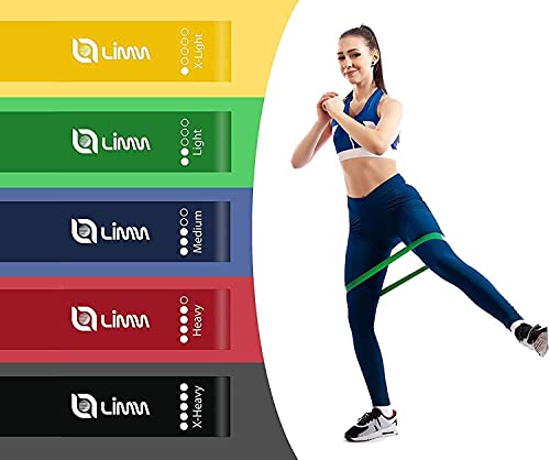 Limm Resistance Loop Exercise Bands - Set of 5 Stretch Bands for Working Out with Instruction Guide & Carry Bag - Elastic Band for Home Workout & Physical Therapy for Women and Men 12" x 2"