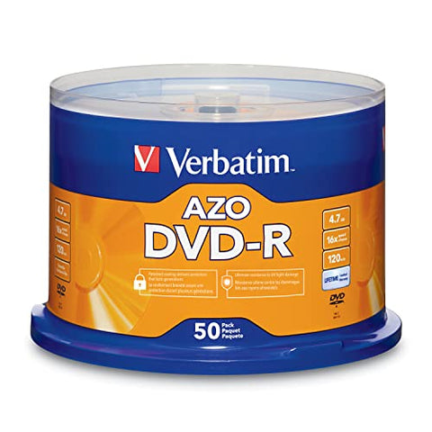 Verbatim DVD-R Blank Discs AZO Dye 4.7GB 16X Recordable Disc - 50 Pack Spindle