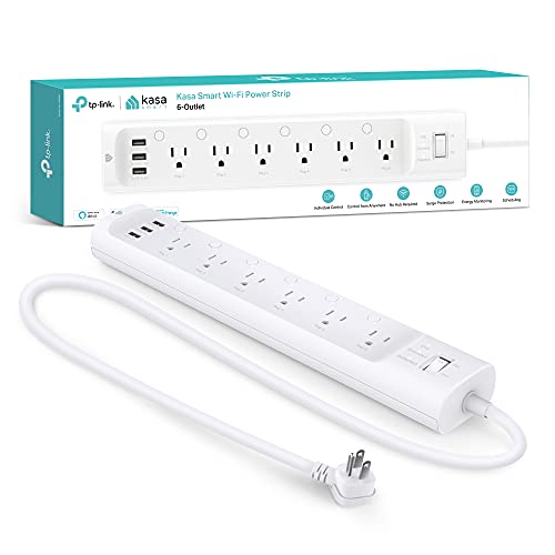 Kasa Smart Plug Power Strip HS300, Surge Protector with 6 Individually Controlled Smart Outlets and 3 USB Ports, Works with Alexa & Google Home, No Hub Required , White