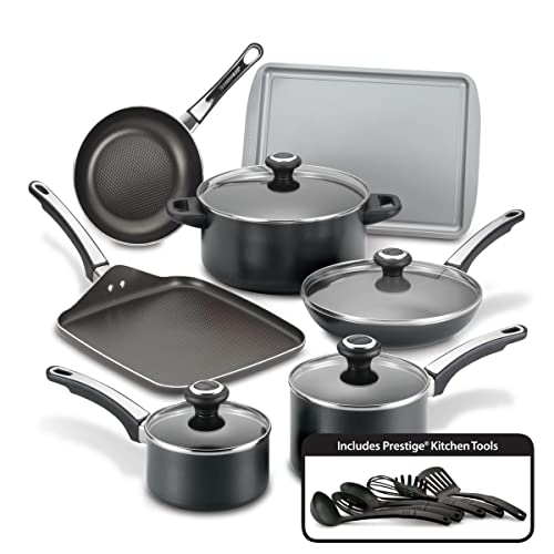 Farberware High Performance Nonstick Cookware Pots and Pans Set Dishwasher Safe, 17 Piece, Black