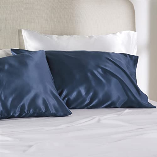 Bedsure Satin Pillowcase Standard Set of 2 - Mood Indigo Silk Pillow Cases for Hair and Skin 20x26 Inches, Satin Pillow Covers 2 Pack with Envelope Closure, Gifts for Women Men