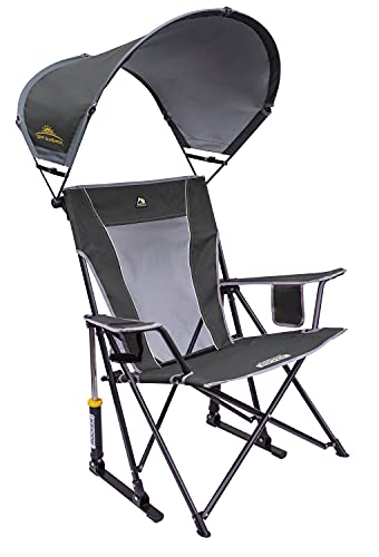 GCI Outdoor SunShade Rocker Collapsible Rocking Chair & Outdoor Camping Chair With Canopy, Pewter