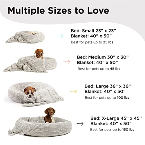 Best Friends by Sheri Bundle Set The Original Calming Lux Donut Cuddler Cat and Dog Bed + Pet Throw Blanket Gray Extra Large 45" x 45"
