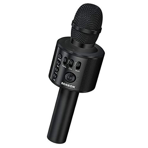 BONAOK Wireless Bluetooth Karaoke Microphone, 3-in-1 Portable Handheld Mic Speaker Machine for All Smartphones,Gifts for Boys Adults All Age Q37(Black)