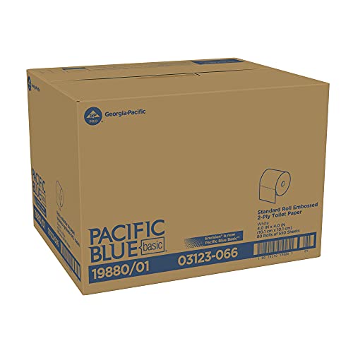 Pacific Blue Basic 2-Ply Embossed Toilet Paper (previously branded Envision), 19880/01, 550 Sheets Per Roll, 80 Rolls Per Case