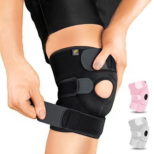 Bracoo Adjustable Compression Knee Patellar Tendon Support Brace for Men Women - Arthritis Pain, Injury Recovery, Running, Workout, KS10 (Black)