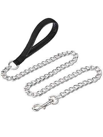 Pettom Dog Chain Leash Metal Dog Lead Training Steel Leash Heavy Duty Chew Proof Leash with Padded Handle for Medium Large Dogs (4' /2.0mm Small Chain)