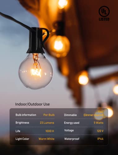 Outdoor String Lights 25 Feet G40 Globe Patio Lights with 27 Edison Glass Bulbs(2 Spare), Waterproof Connectable Hanging Light for Backyard Porch Balcony Party Decor, E12 Socket Base,Black