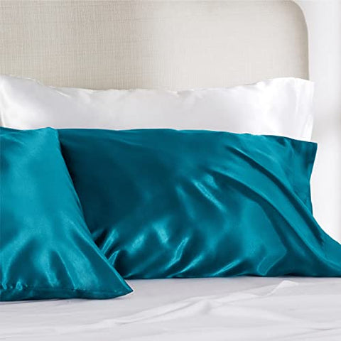 Bedsure King Size Satin Pillowcase Set of 2 - Teal Silk Pillow Cases for Hair and Skin 20x40 Inches, Satin Pillow Covers 2 Pack with Envelope Closure, Gifts for Women Men
