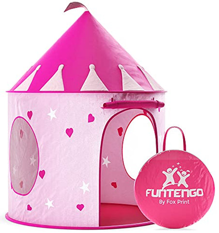 FoxPrint Princess Castle Play Tent with Glow In The Dark Stars, Conveniently Folds in To A Carrying Case, Your Kids Will Enjoy This Foldable Pop Up Pink Play Tent/House Toy for Indoor & Outdoor Use