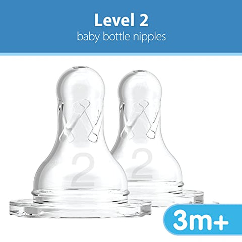 Dr. Brown’s Natural Flow® Level 2 Narrow Baby Bottle Silicone Nipple, Medium Flow, 3m+, 100% Silicone Bottle Nipple, 6 Pack